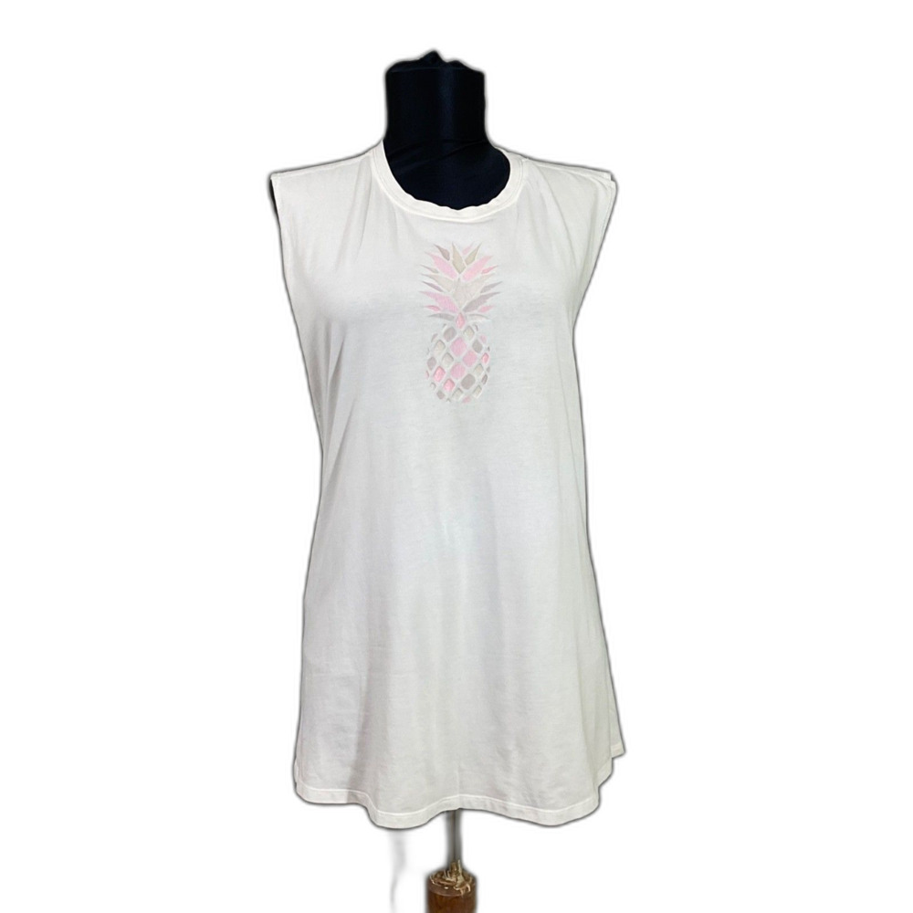 LULULEMON  Muscle Hustle tank top women’s size 8/M white/ pink pineapple